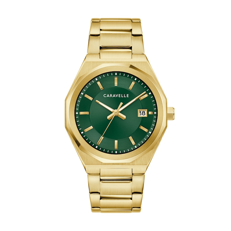 Men's Caravelle by Bulova Dress Quartz Gold-Tone Stainless Steel Watch with Green Dial (44B134)