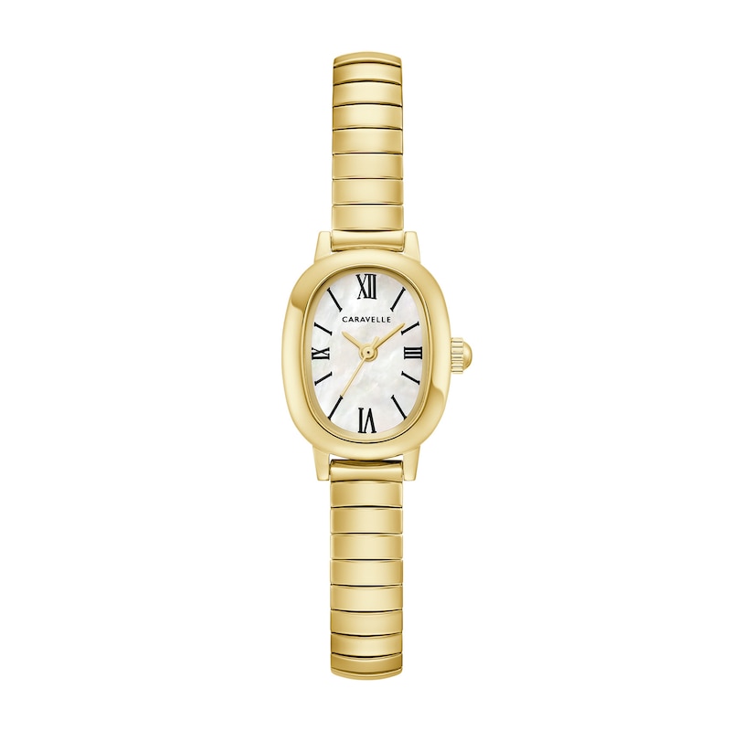 Ladies' Caravelle by Bulova Dress Quartz Gold-Tone Stainless Steel Watch with Mother-of-Pearl Dial (44L274)