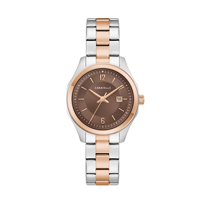 Ladies' Caravelle by Bulova Land Sport Quartz Two-Tone Stainless Steel Watch with Brown Dial (45M123)