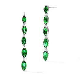 Marquise-Cut Lab-Created Emerald Graduated Drop Earrings in Sterling Silver