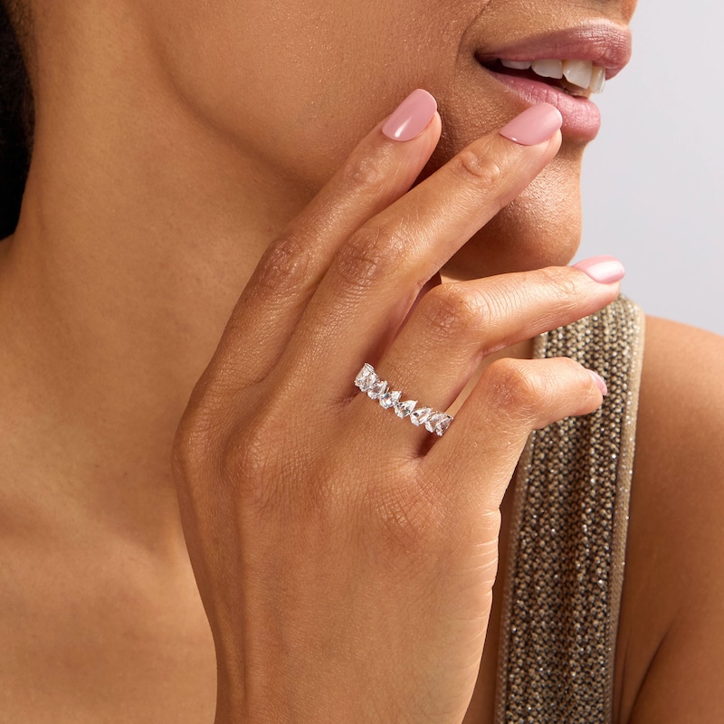 Pear-Shaped White Lab-Created Sapphire Ring in Sterling Silver