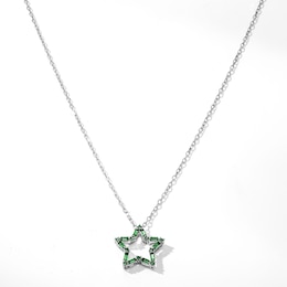 Baguette-Cut and Round Lab-Created Emerald Star Outline Necklace in Sterling Silver - 18"