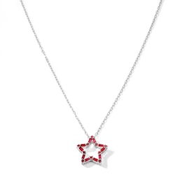 Baguette-Cut and Round Lab-Created Ruby Star Outline Necklace in Sterling Silver - 18"