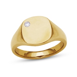 Lab-Grown Diamond Accent Signet Ring in Sterling Silver with 18K Gold Plate (F/VS2)