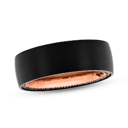 8.0mm Black Sapphire Wedding Band in Tungsten with Black and Rose Ion Plate