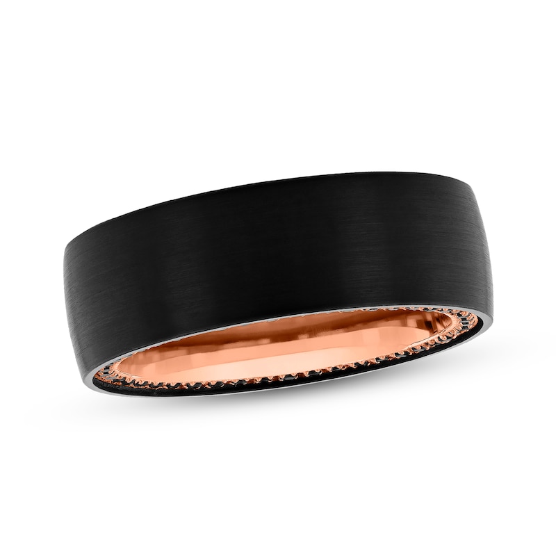 8.0mm Black Sapphire Wedding Band Tungsten with and Rose Ion Plate