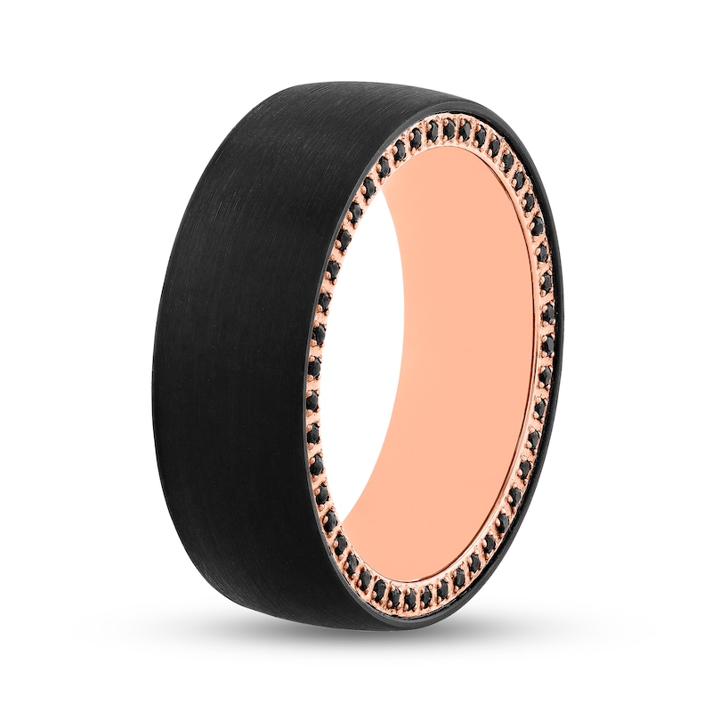 8.0mm Black Sapphire Wedding Band Tungsten with and Rose Ion Plate