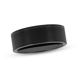 8.0mm Brushed Wedding Band in Tungsten with Black Ion Plate