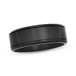 8.0mm Satin-Finish Wedding Band in Stainless Steel with Black Ion Plating