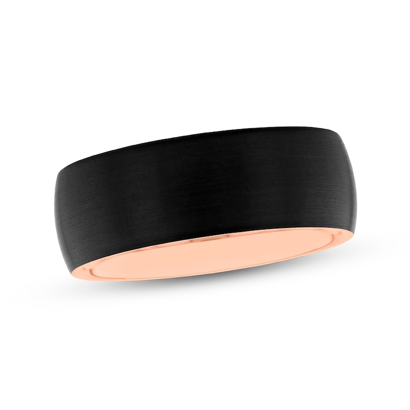 8.0mm Brushed Dome Wedding Band Tungsten with Black and Rose Ion Plate