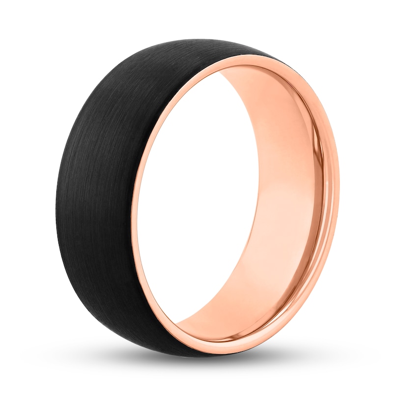 8.0mm Brushed Dome Wedding Band Tungsten with Black and Rose Ion Plate