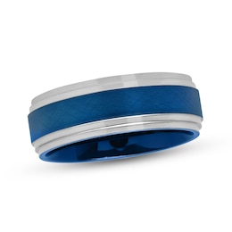 8.0mm Satin-Finish Wedding Band in Tungsten with Blue Ion Plate