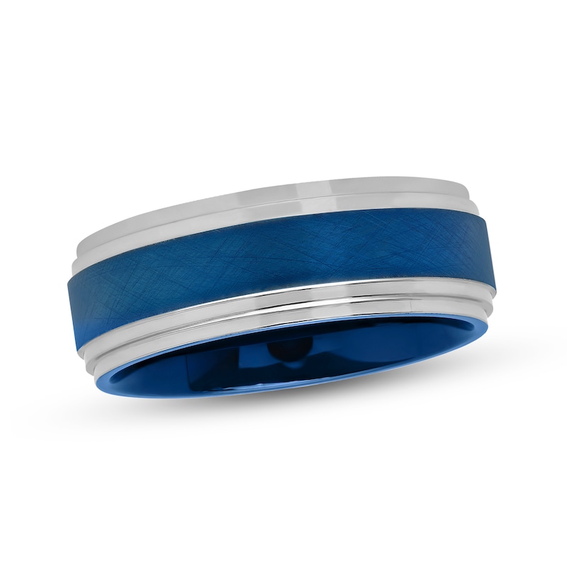 8.0mm Satin-Finish Wedding Band Tungsten with Blue Ion Plate