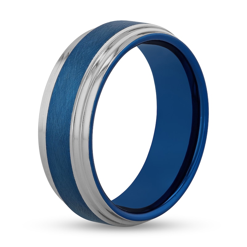 8.0mm Satin-Finish Wedding Band Tungsten with Blue Ion Plate