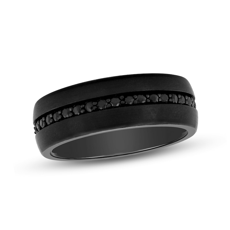 8.0mm Brushed Black Sapphire Wedding Band Tungsten with Ion Plate