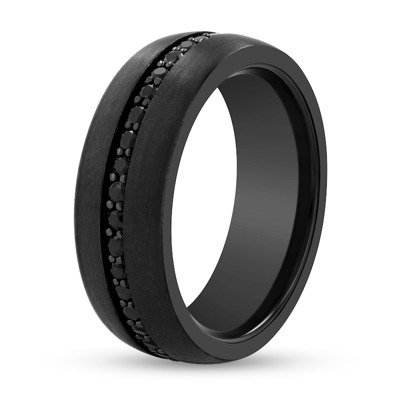 8.0mm Brushed Black Sapphire Wedding Band Tungsten with Ion Plate
