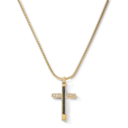Impero by Luca Rigon Men's 0.32 CT. T.W. Brown Diamond Cross Necklace in 23K Gold-Plated Electrum - 22"
