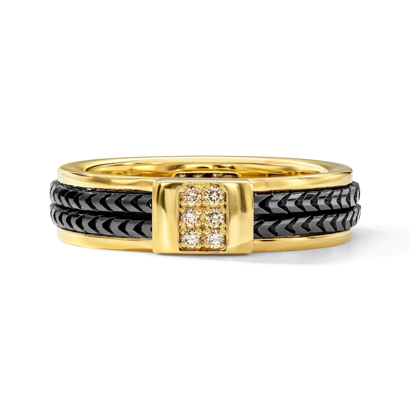Impero by Luca Rigon Men's 0.10 CT. T.W. Brown Diamond Ring in 23K Gold-Plated Modern Electrum