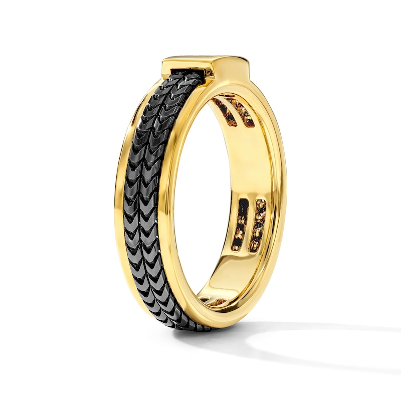 Impero by Luca Rigon Men's 0.10 CT. T.W. Brown Diamond Ring in 23K Gold-Plated Modern Electrum