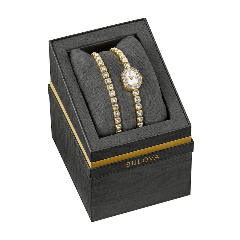 Ladies' Bulova Crystal Quartz Stainless Steel Watch and Tennis Bracelet Set (98X145)
