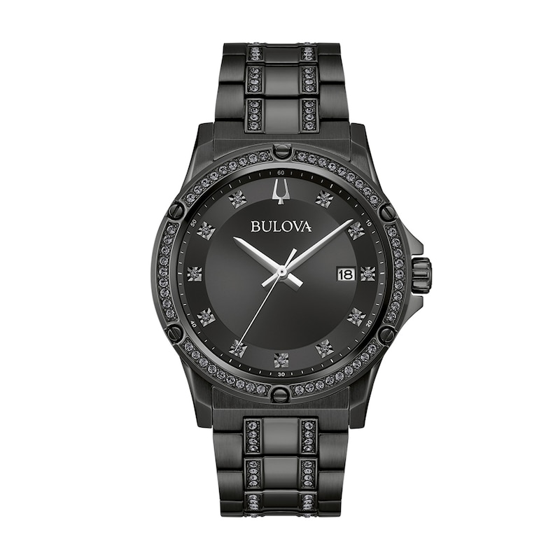 Men's Bulova Crystal Quartz Black IP Stainless Steel Watch and Bracelet Set (98K119)