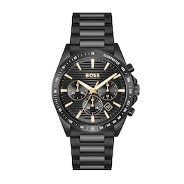 Men's Hugo Boss Strike Chrono Black IP Stainless Steel Watch with Black Dial (Model: 1514291)