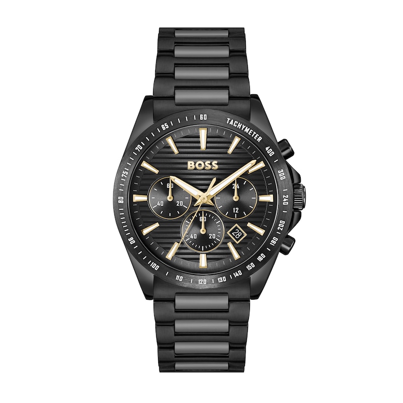 Men's Hugo Boss Strike Chrono Black IP Stainless Steel Watch with Black Dial (Model: 1514291)
