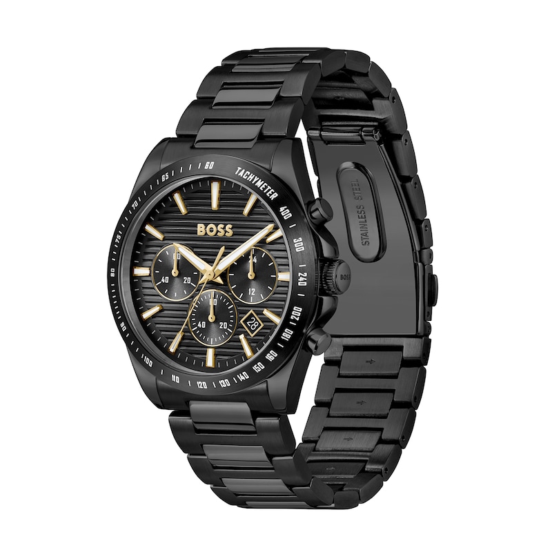 Men's Hugo Boss Strike Chrono Black IP Stainless Steel Watch with Black Dial (Model: 1514291)