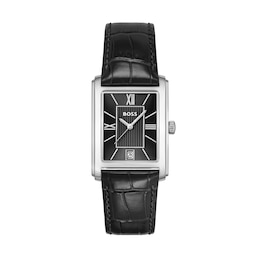 Men's Hugo Boss Principle Stainless Steel Dress Watch with Black Dial and Black Leather Strap (Model: 1514277)