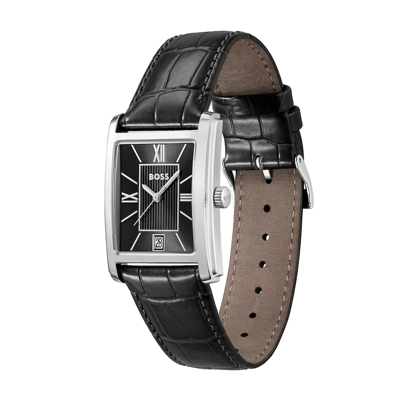 Men's Hugo Boss Principle Stainless Steel Dress Watch with Black Dial and Black Leather Strap (Model: 1514277)