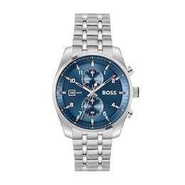 Men's Hugo Boss Skytraveller Stainless Steel Chronograph Watch with Blue Dial (Model: 1514216)