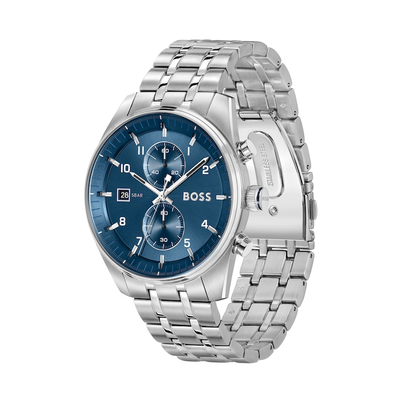 Men's Hugo Boss Skytraveller Stainless Steel Chronograph Watch with Blue Dial (Model: 1514216)