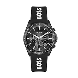 Men's Hugo Boss Chrono Black IP Stainless Steel Watch with Black Silicone Strap (Model: 1514289)