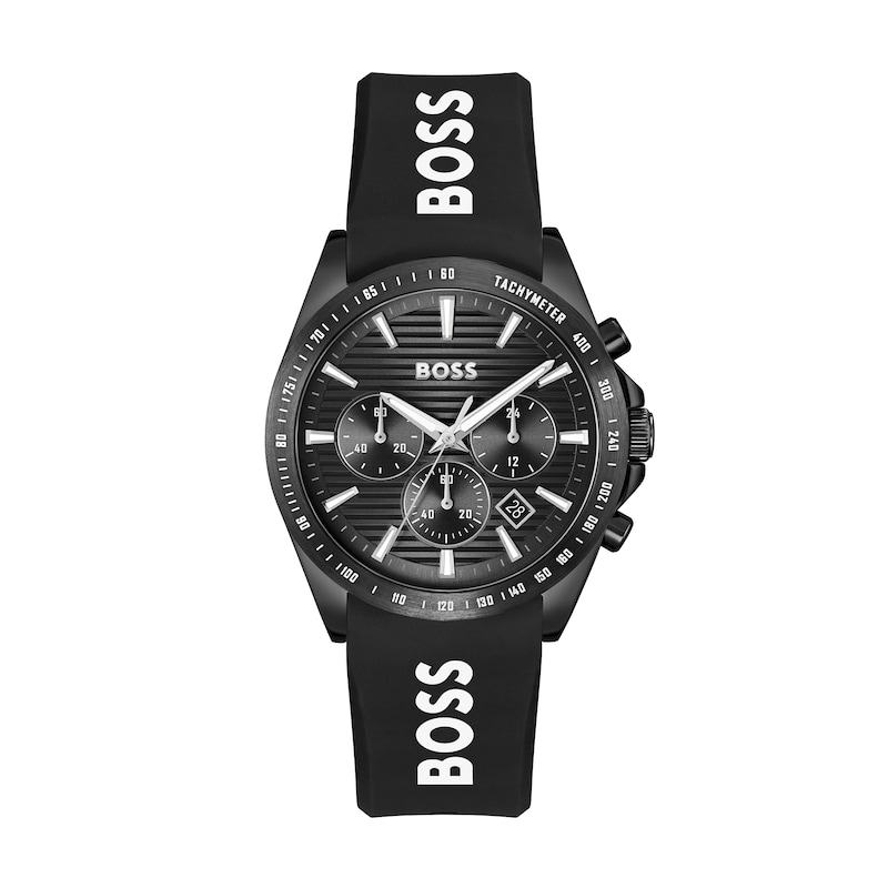 Men's Hugo Boss Chrono Black IP Stainless Steel Watch with Black Silicone Strap (Model: 1514289)