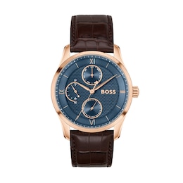 Men's Hugo Boss Principle Master Gold-Tone Stainless Steel Watch with Blue Dial (Model: 1514273)