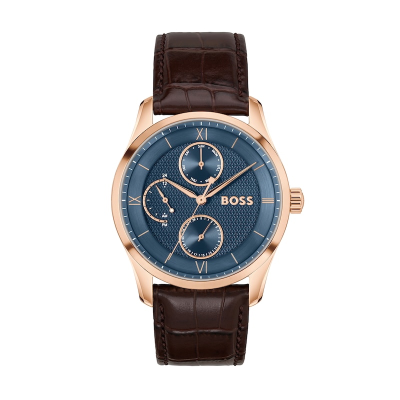 Men's Hugo Boss Principle Master Gold-Tone Stainless Steel Watch with Blue Dial (Model: 1514273)