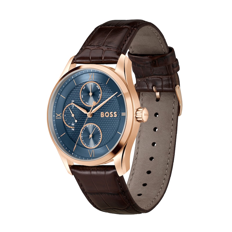 Men's Hugo Boss Principle Master Gold-Tone Stainless Steel Watch with Blue Dial (Model: 1514273)