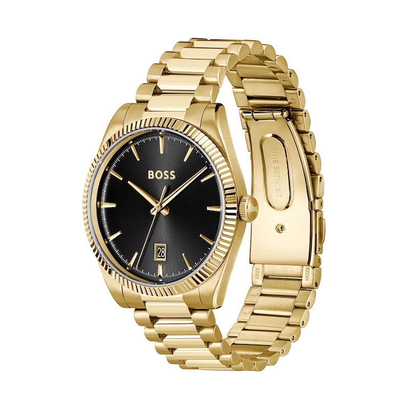 Men's Hugo Boss Cheswick Gold-Tone Stainless Steel Watch with Black Dial (Model: 1514312)