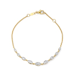 1.30 CT. T.W. Marquise-Cut Lab-Grown Diamond Graduated Bracelet in Sterling Silver with 10K Yellow Gold Plate (F/VS2) - 7"