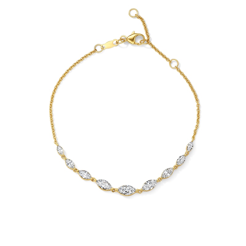 1.30 CT. T.W. Marquise-Cut Lab-Grown Diamond Graduated Bracelet in Sterling Silver with 10K Yellow Gold Plate (F/VS2) - 7"