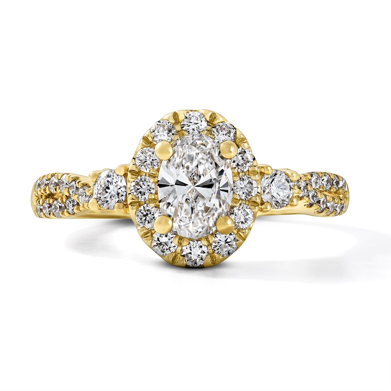 1.00 CT. T.W. Certified Oval Lab-Grown Diamond Frame Engagement Ring in 10K Gold (F/VS2)