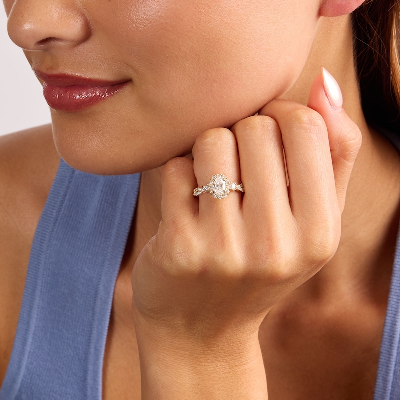 1.00 CT. T.W. Certified Oval Lab-Grown Diamond Frame Engagement Ring 10K Gold (F/VS2)