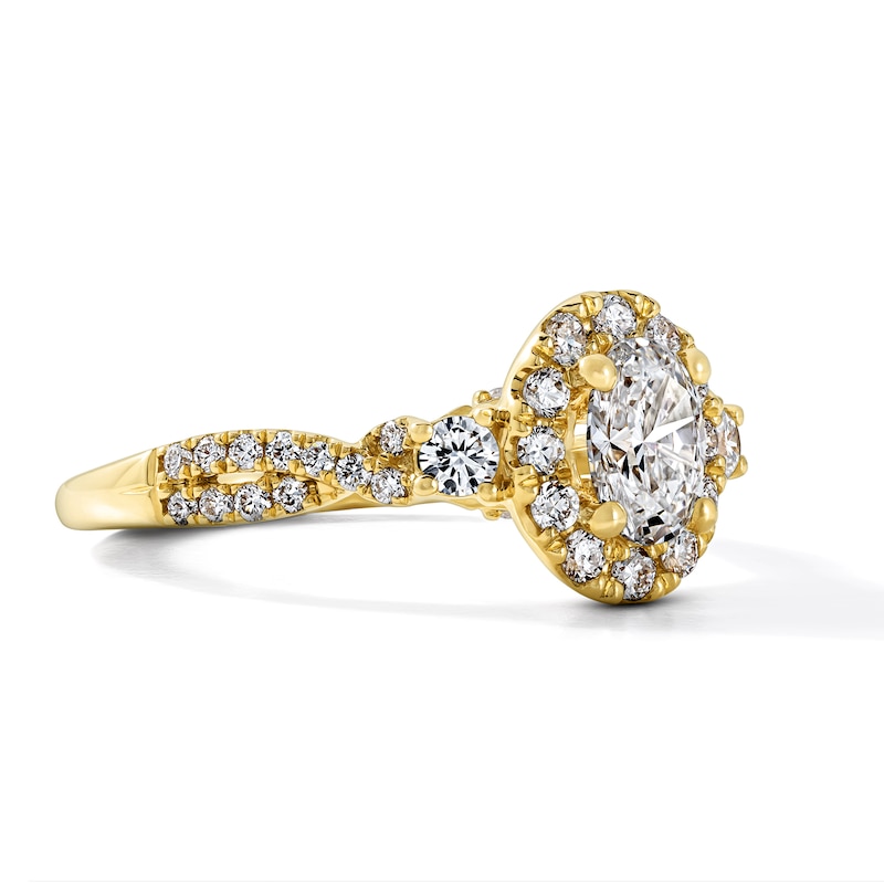 1.00 CT. T.W. Certified Oval Lab-Grown Diamond Frame Engagement Ring in 10K Gold (F/VS2)