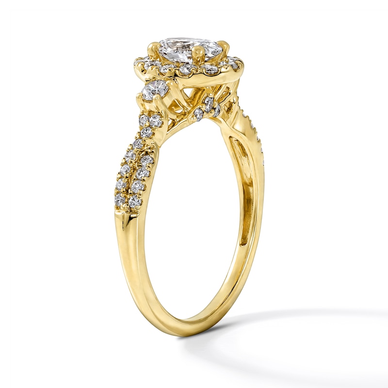 1.00 CT. T.W. Certified Oval Lab-Grown Diamond Frame Engagement Ring in 10K Gold (F/VS2)