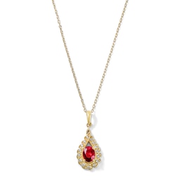 Oval Ruby and 0.10 CT. T.W. Lab-Grown Diamond Milgrain Frame Necklace in 18K Gold (F/VS2) - 18"