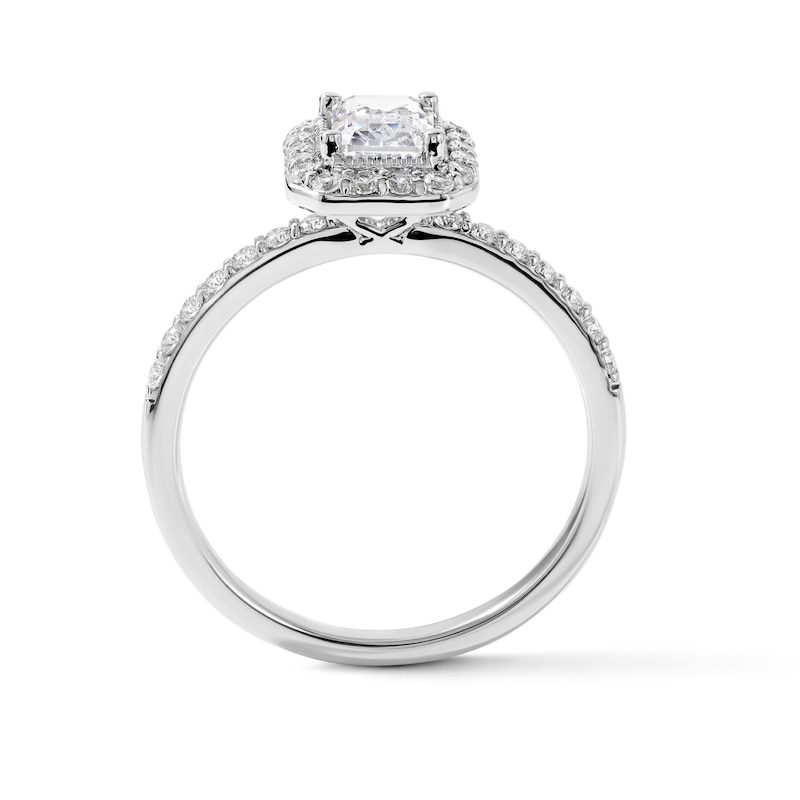 1.00 CT. T.W. Certified Emerald-Cut Diamond Frame Engagement Ring 18K White Gold (F/SI2)