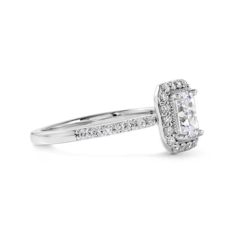 1.00 CT. T.W. Certified Emerald-Cut Diamond Frame Engagement Ring 18K White Gold (F/SI2)