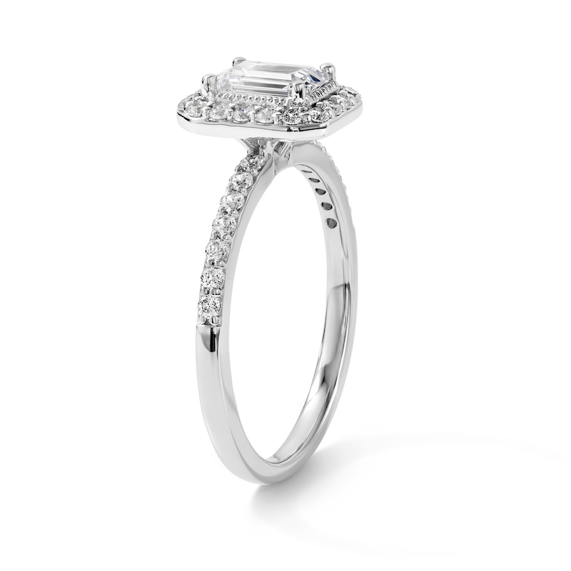 1.00 CT. T.W. Certified Emerald-Cut Diamond Frame Engagement Ring 18K White Gold (F/SI2)