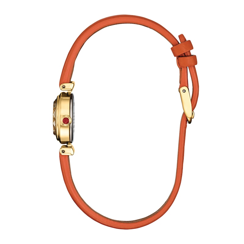 Ladies' Citizen Fio Gold-Tone Stainless Steel Watch with Champange Dial and Orange Leather Strap (EG7086-14P)