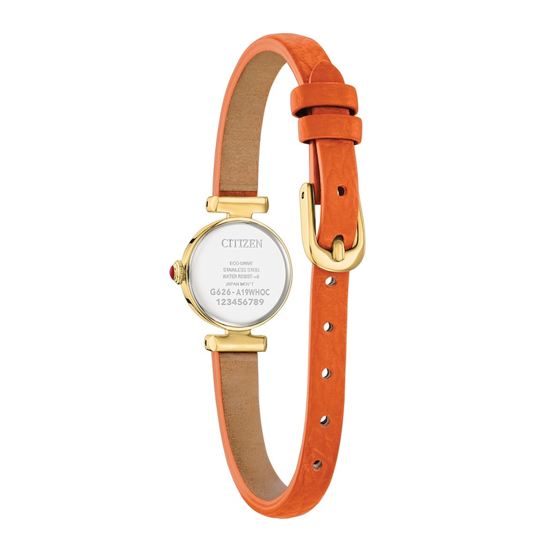 Ladies' Citizen Fio Gold-Tone Stainless Steel Watch with Champange Dial and Orange Leather Strap (EG7086-14P)